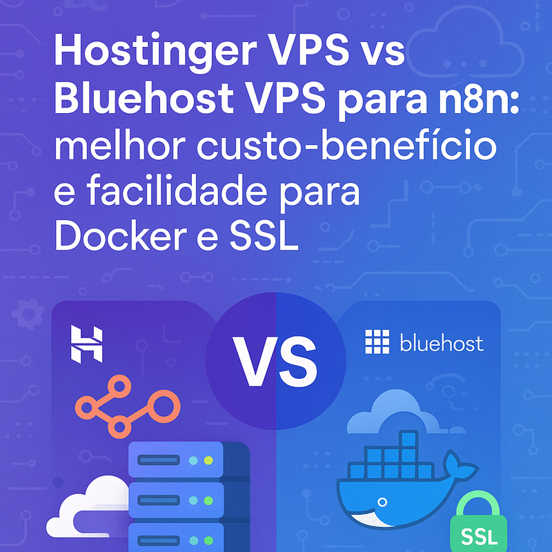 Hostinger VPS vs Bluehost VPS para n8n: melhor custo-benefício e facilidade para Docker e SSL
